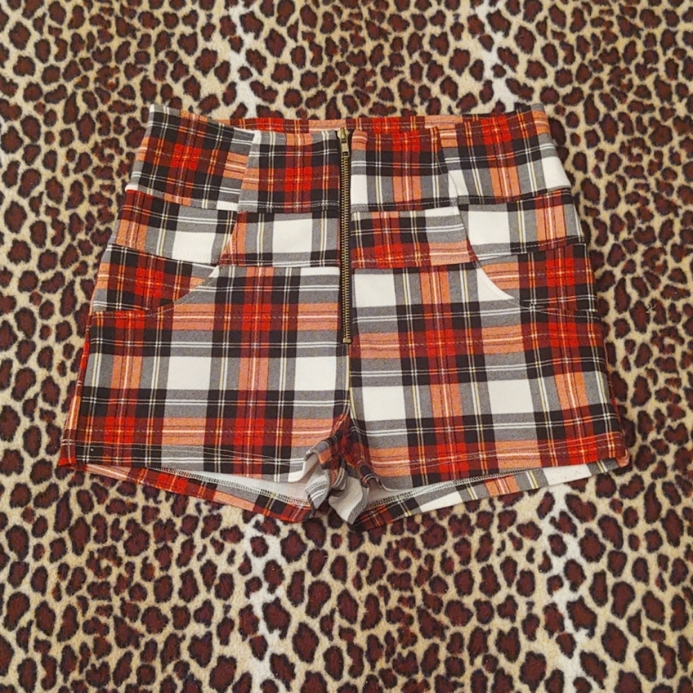 High waisted plaid shorts